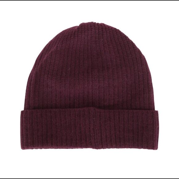 ITALIAN Cashmere Beanie by PORTOLANO Black Currant Luxury NWT Ribbed Beanie $125 main image 4